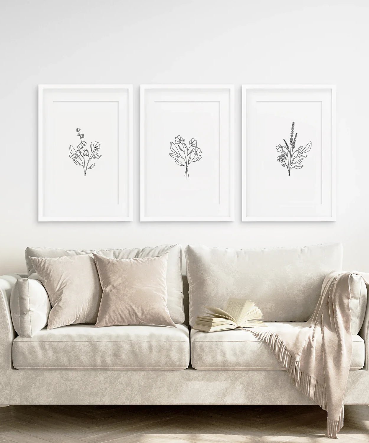 Blumen Line Art 3er Set Drucke - Botanische Wanddekoration