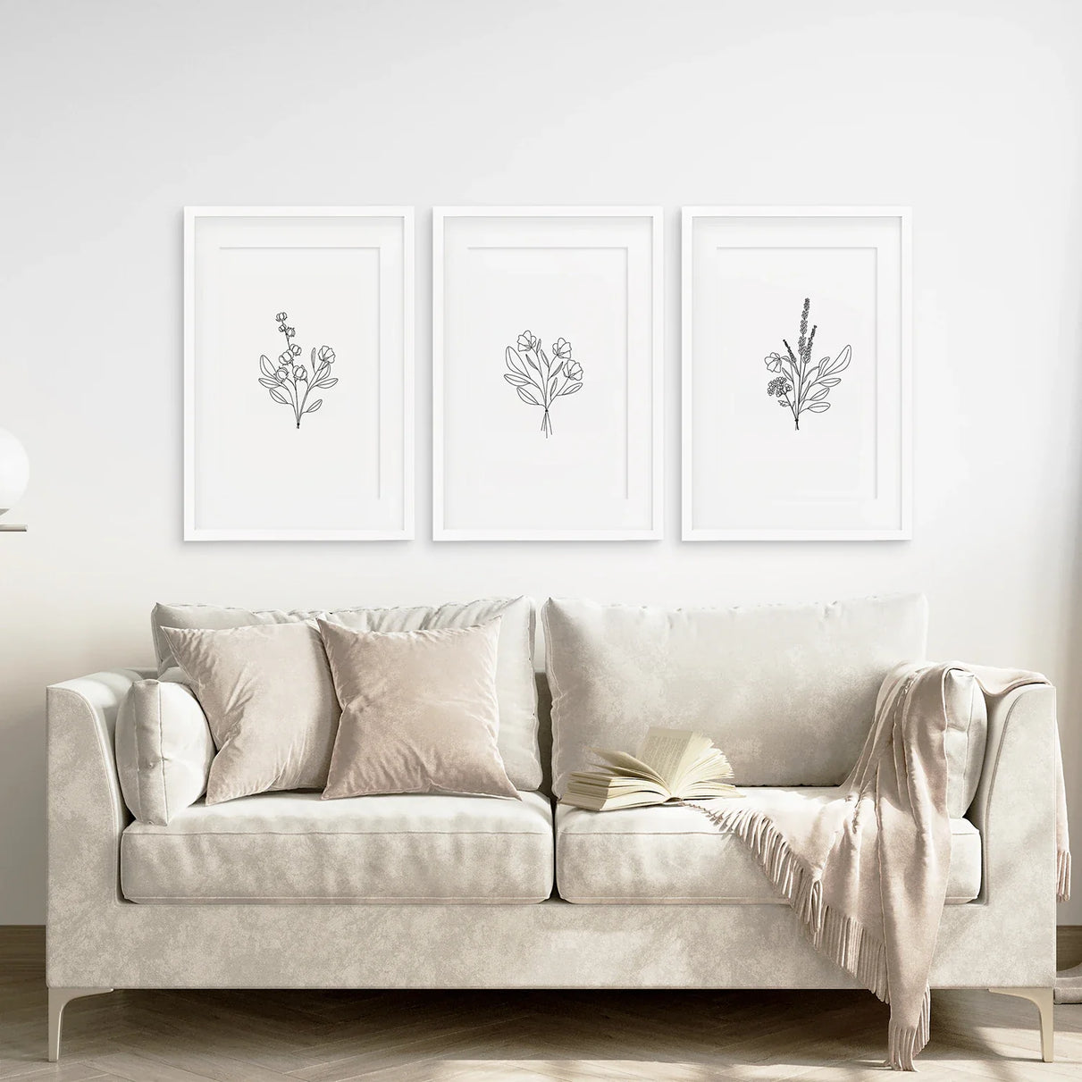 Blumen Line Art 3er Set Drucke - Botanische Wanddekoration