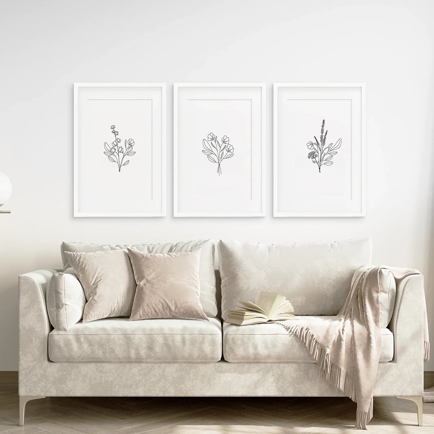 Blumen Line Art 3er Set Drucke - Botanische Wanddekoration