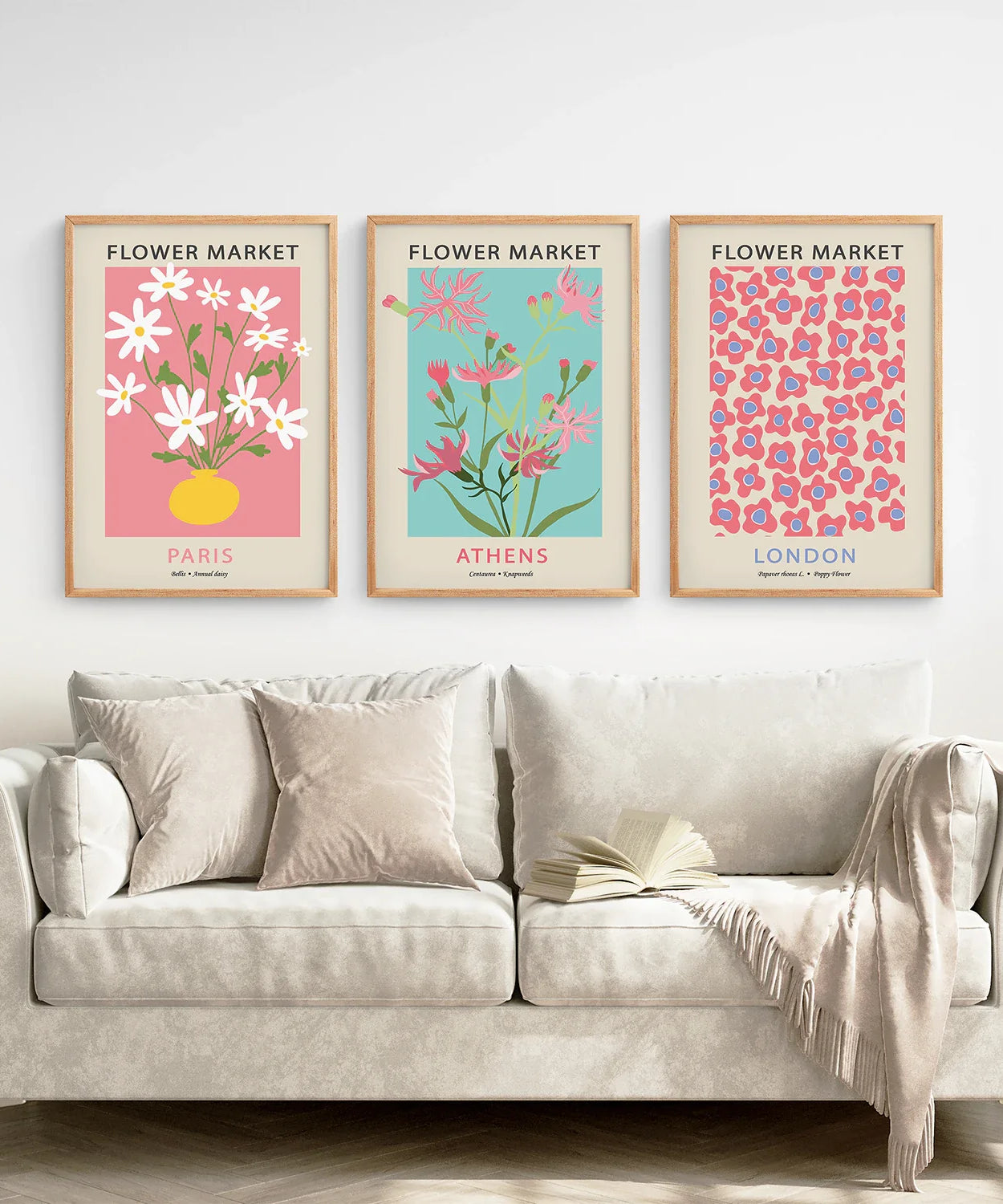 Flower Market Prints Set of 3 in Pink & Blue
