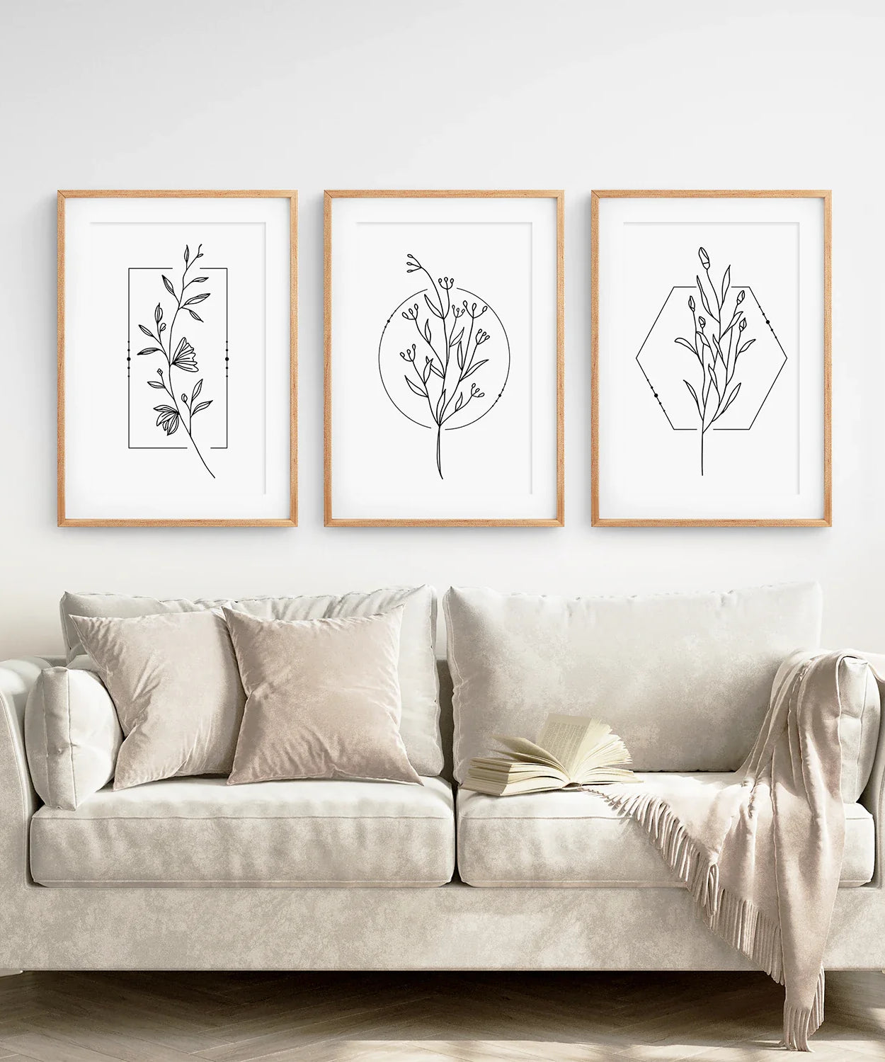 Minimalistische Blumen-Linienkunst: Schwarz-Weiß-Wandkunst-Set