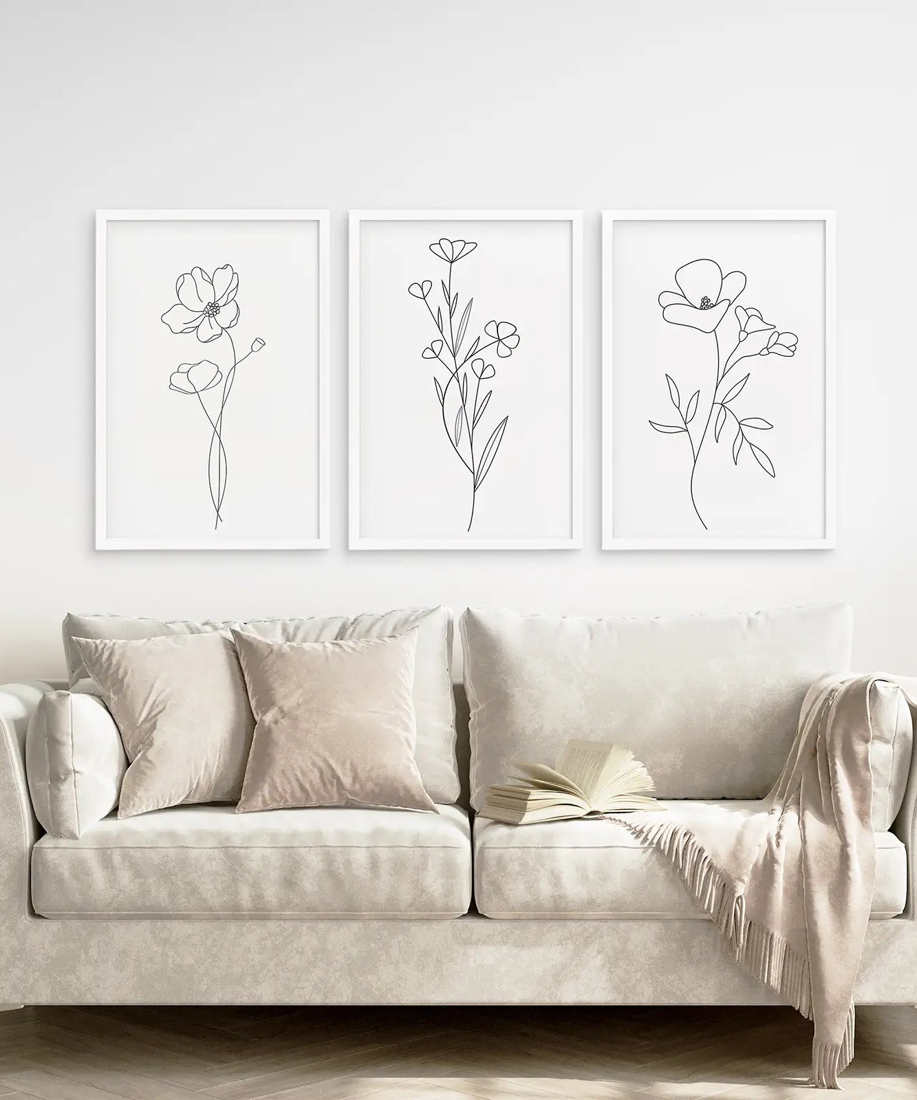 Wildflower Trendy Line Art Set of 3 Wall Decor