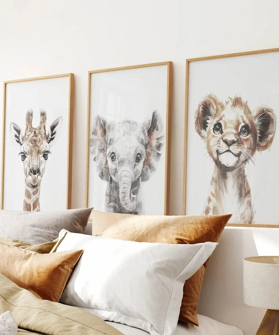 Süßes 3er Set Dschungeltiere Wandbilder als Aquarell