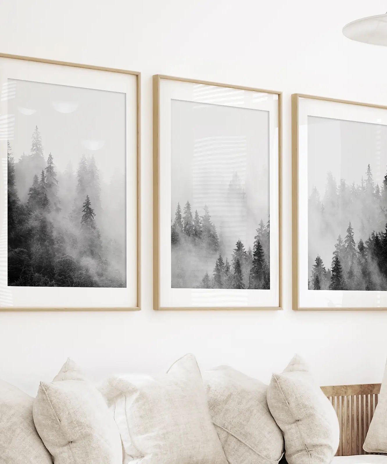 Black White Misty Forest Wall Art Set of 3