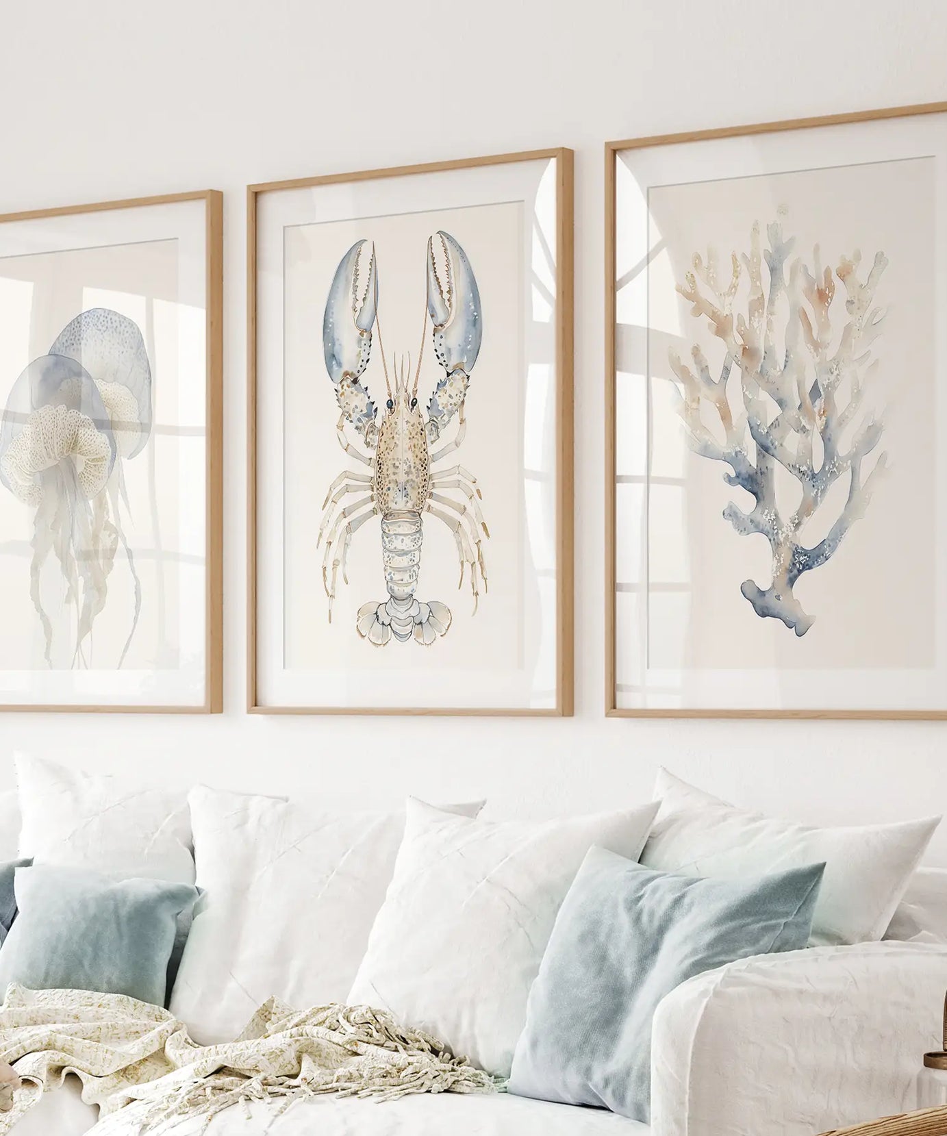 Ocean Animal Prints. Jellyfish, Lobster, Corals Wall Art