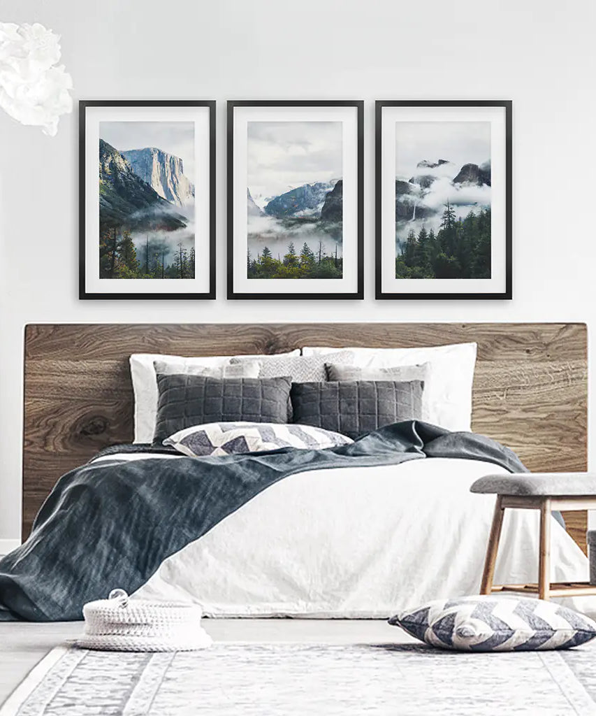 Yosemite Valley Misty Mountain Forest. Set of 3 Prints