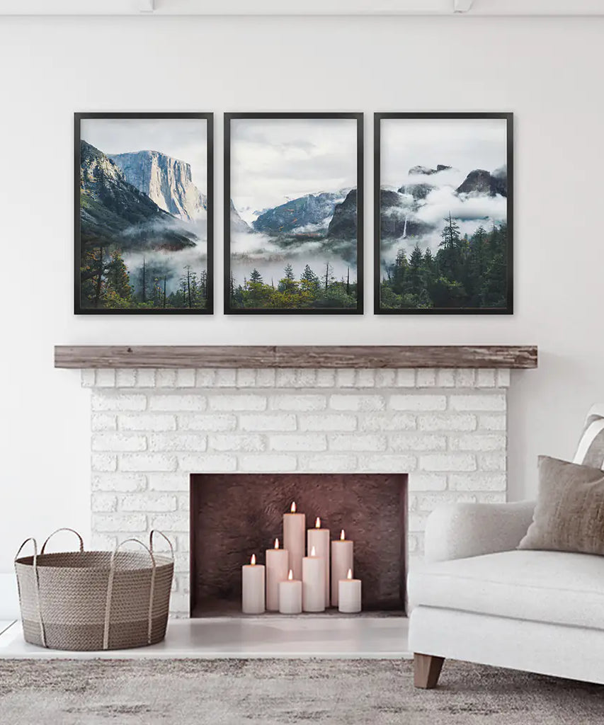 Yosemite Valley Misty Mountain Forest. Set of 3 Prints