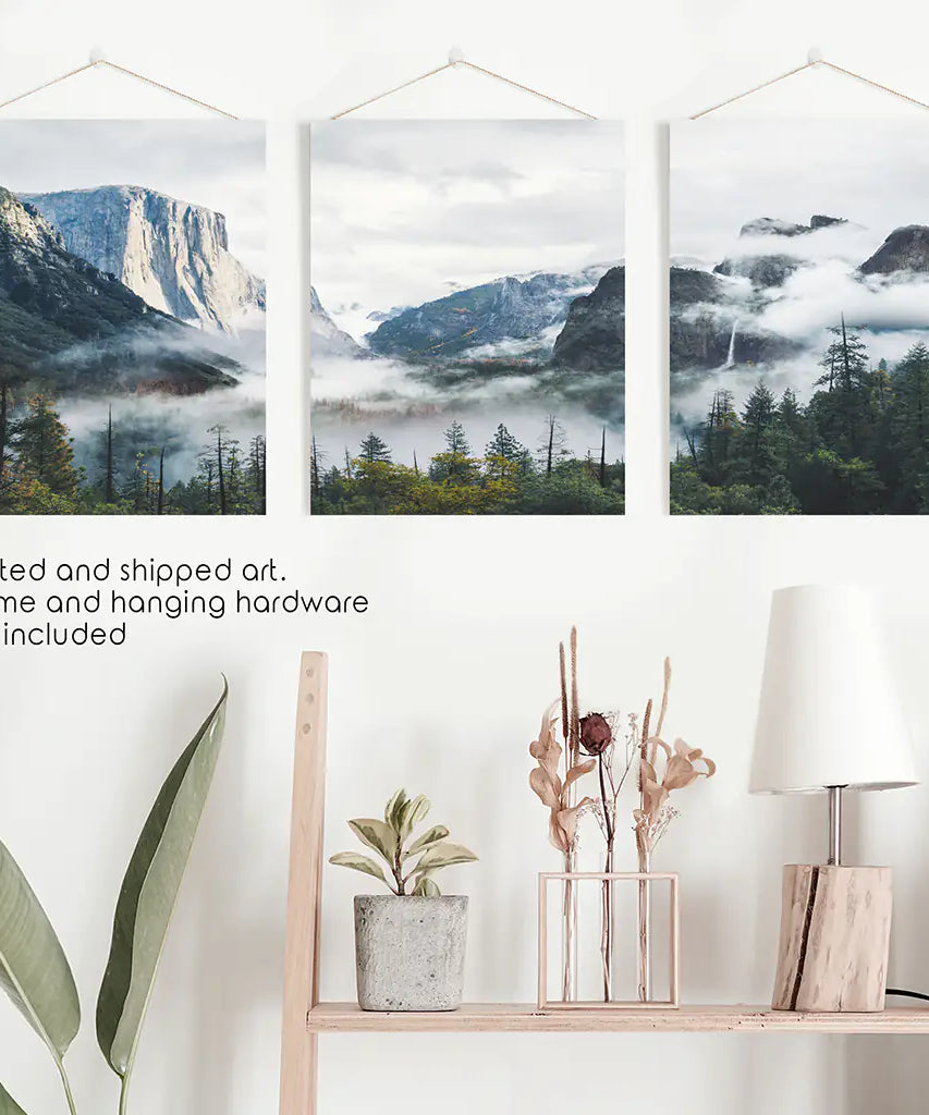 Yosemite Valley Misty Mountain Forest. Set of 3 Prints