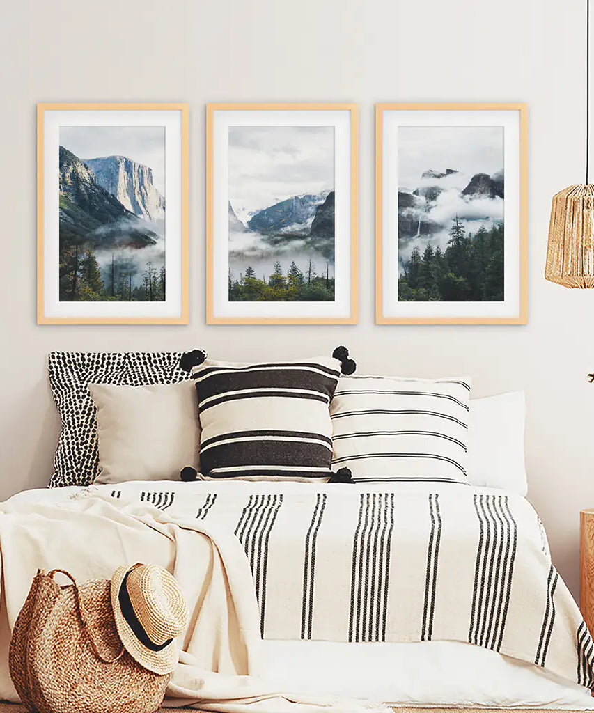 Yosemite Valley Misty Mountain Forest. Set of 3 Prints