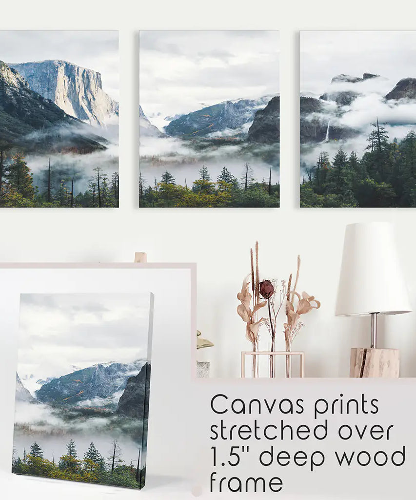 Yosemite Valley Misty Mountain Forest. Set of 3 Prints