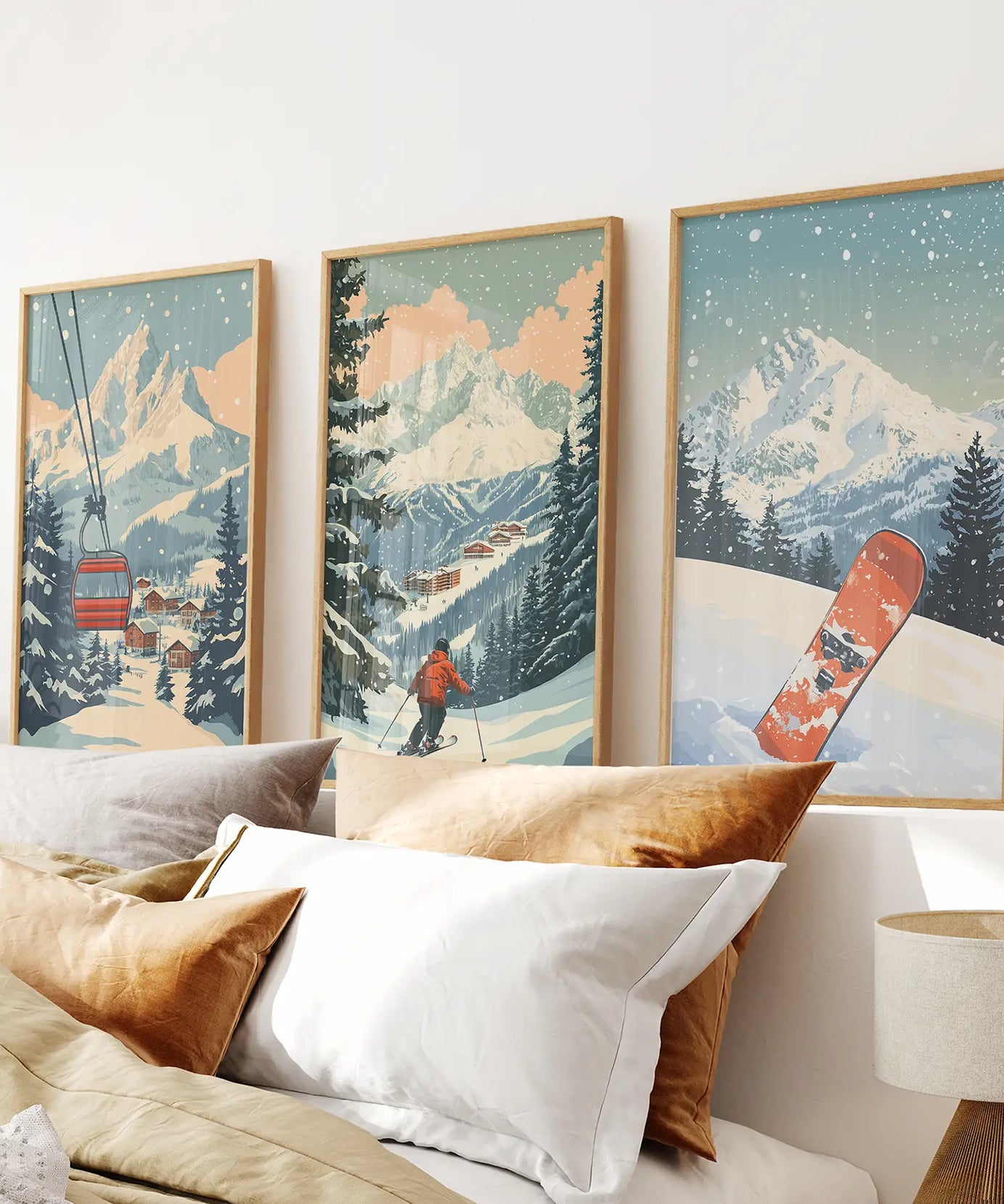 Vintage Ski Poster Set of 3. Snowboard, Skier & Ski Lift Wall Art