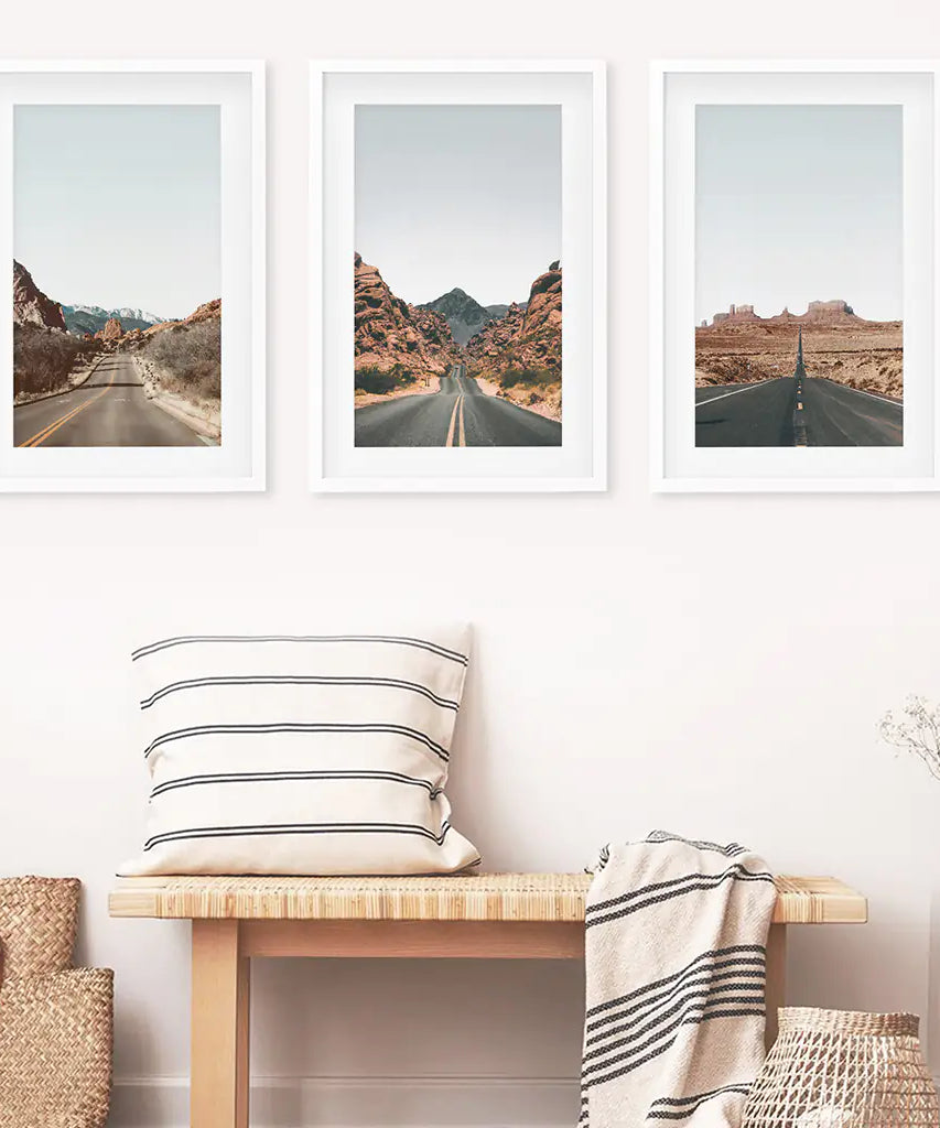 USA Travel Wall Art Set. Roads of Utah, Nevada, Colorado