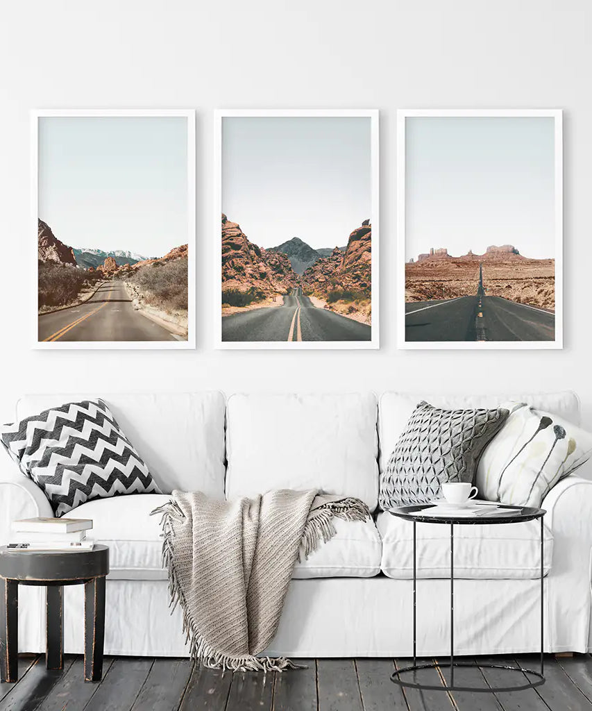 USA Travel Wall Art Set. Roads of Utah, Nevada, Colorado