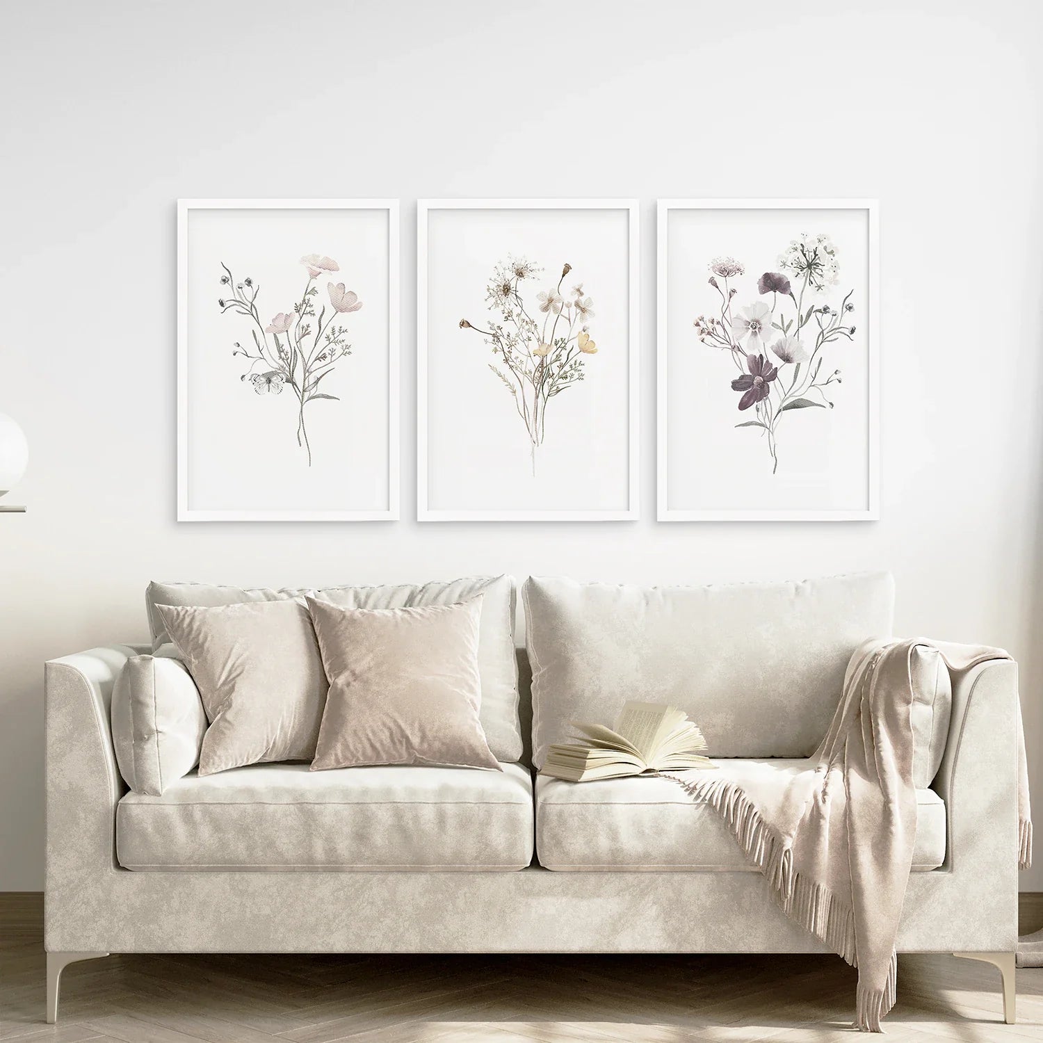 3-teiliges Blumen-Wandbild-Set in Aquarell