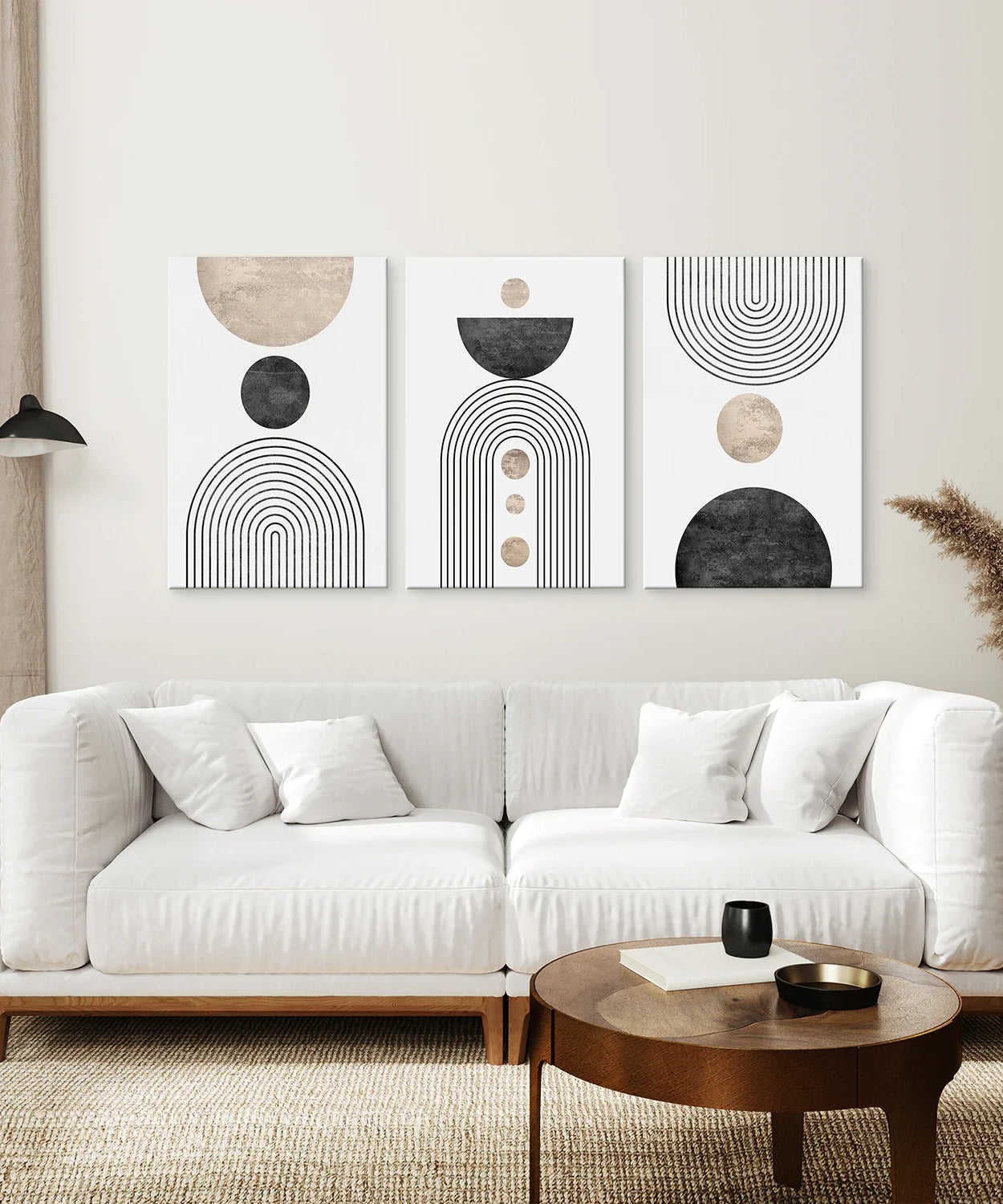 Minimalistisches Wandkunst-Set – Moderne Kunstdrucke Schwarzer Regenbogen