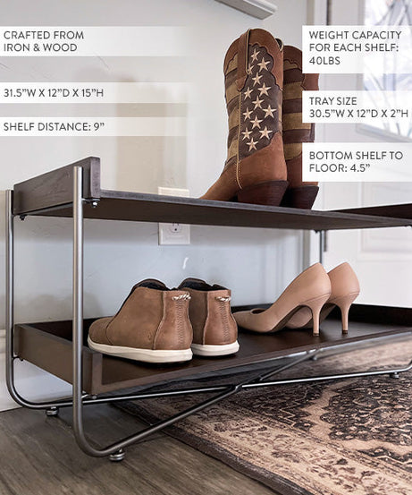 Modernes Schuhregal aus Holz und Metall