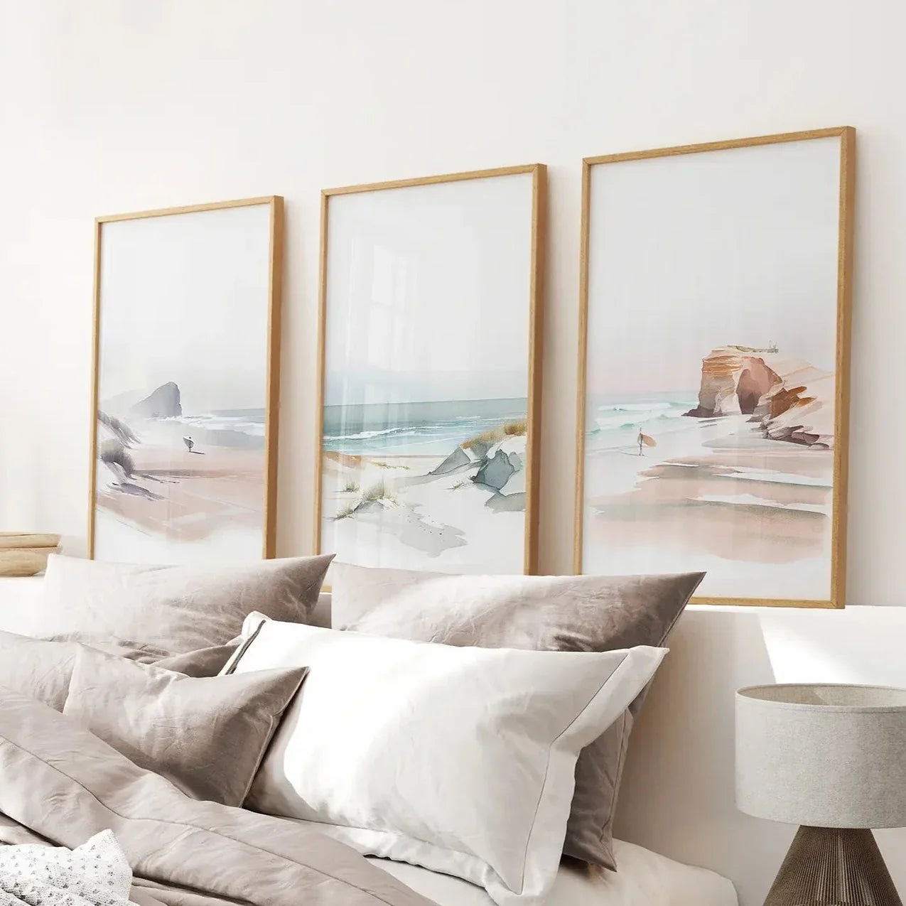Modernes Aquarell Küsten-Poster-Set. Strand-Wanddeko