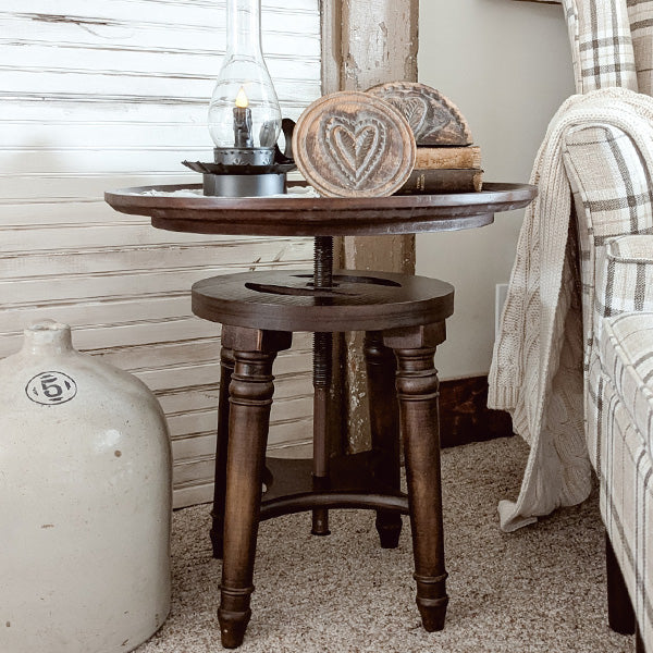 Adjustable Swivel Wooden Side Table