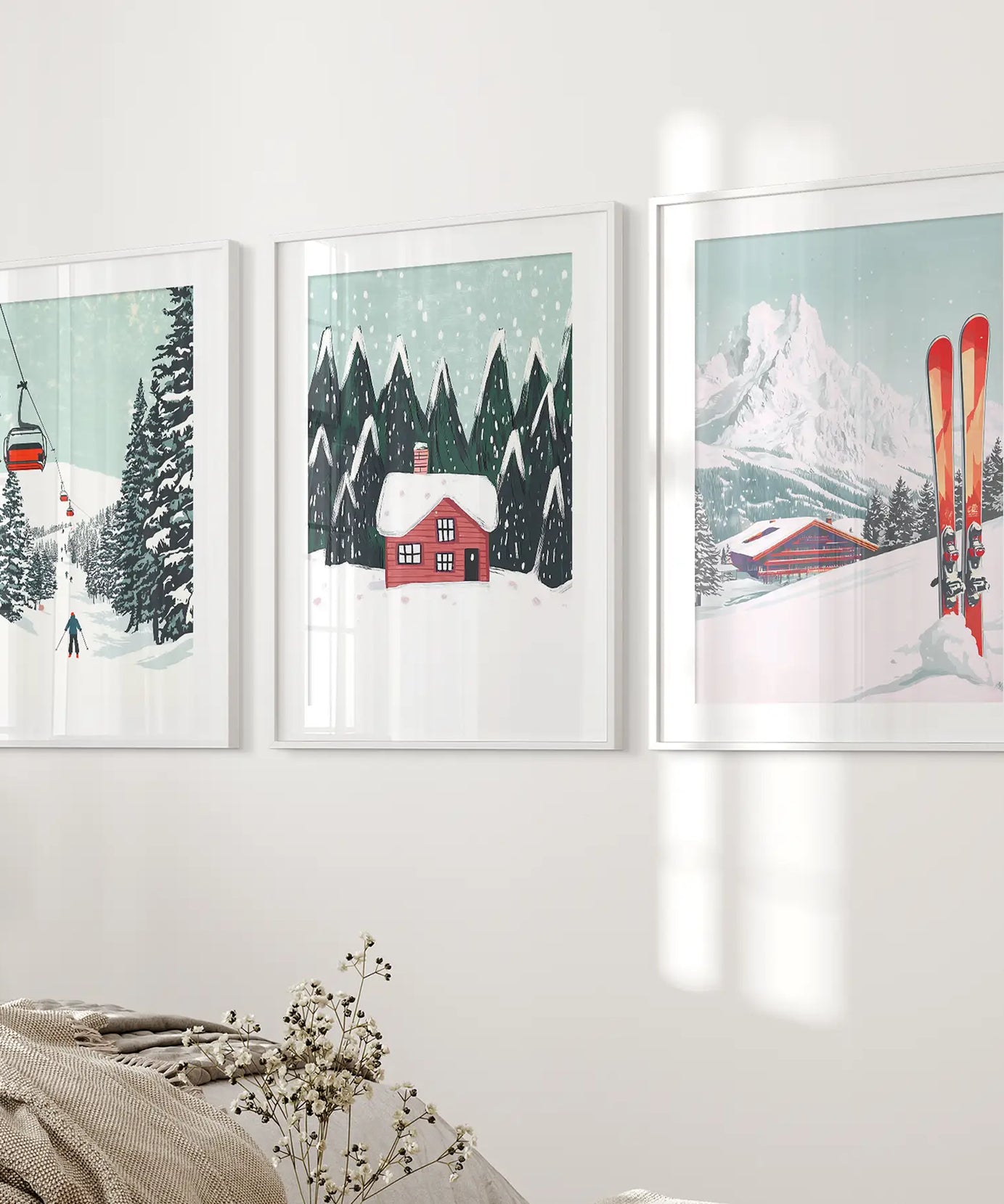 Skilifte, gemütliche Hütte und verschneite Gipfel Wandkunst