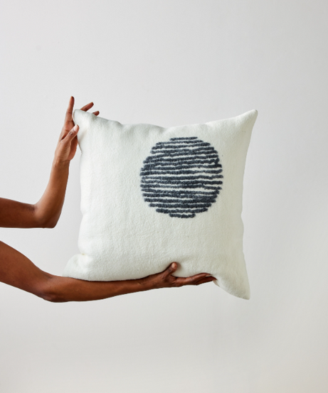 Slatted Circle Hand-Felted Merino Wool Throw Pillow