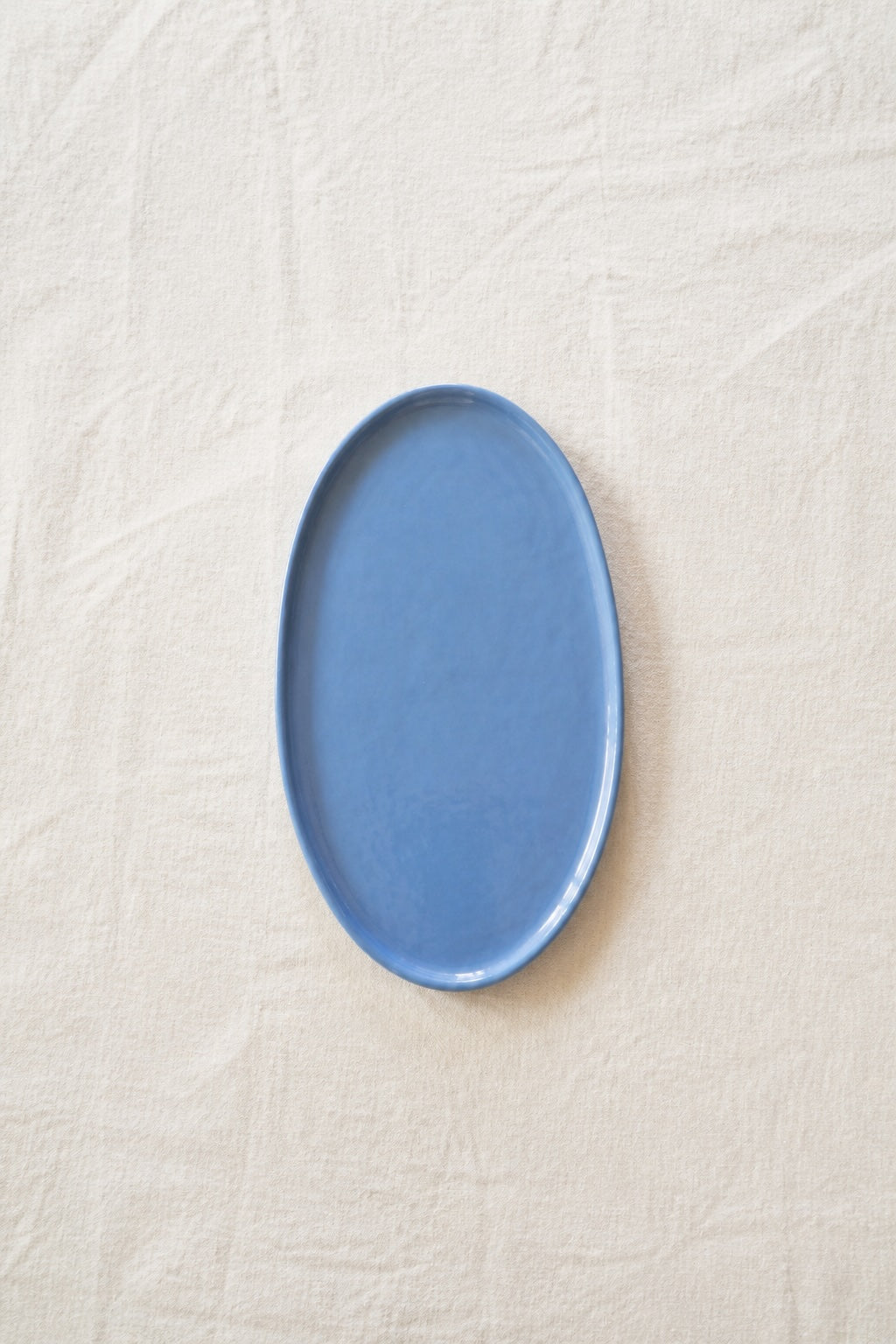 Handmade Oval Serving Platter. Forget-me-not Blue Porcelain