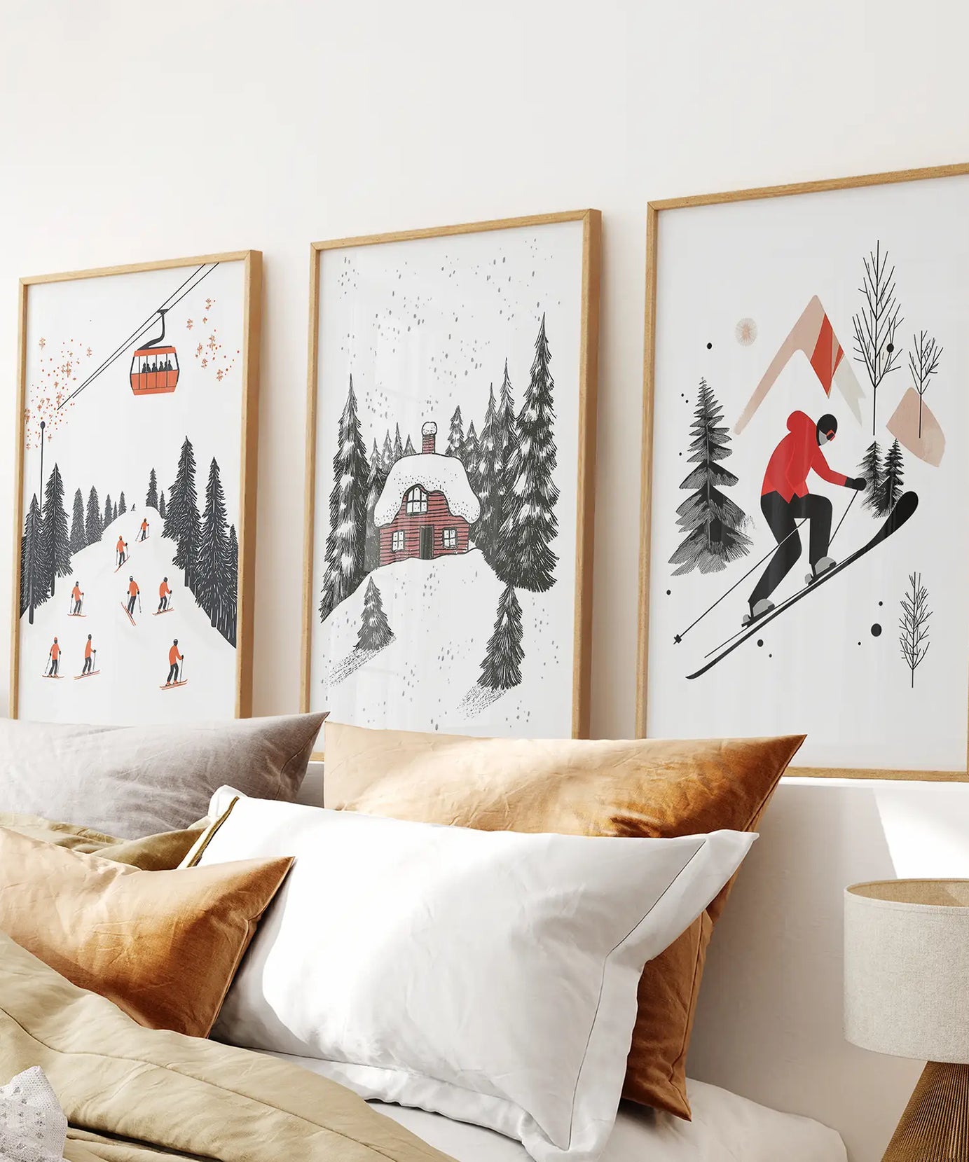 Alpiner Skisport Winter 3er-Set Drucke Wandkunst für Zuhause