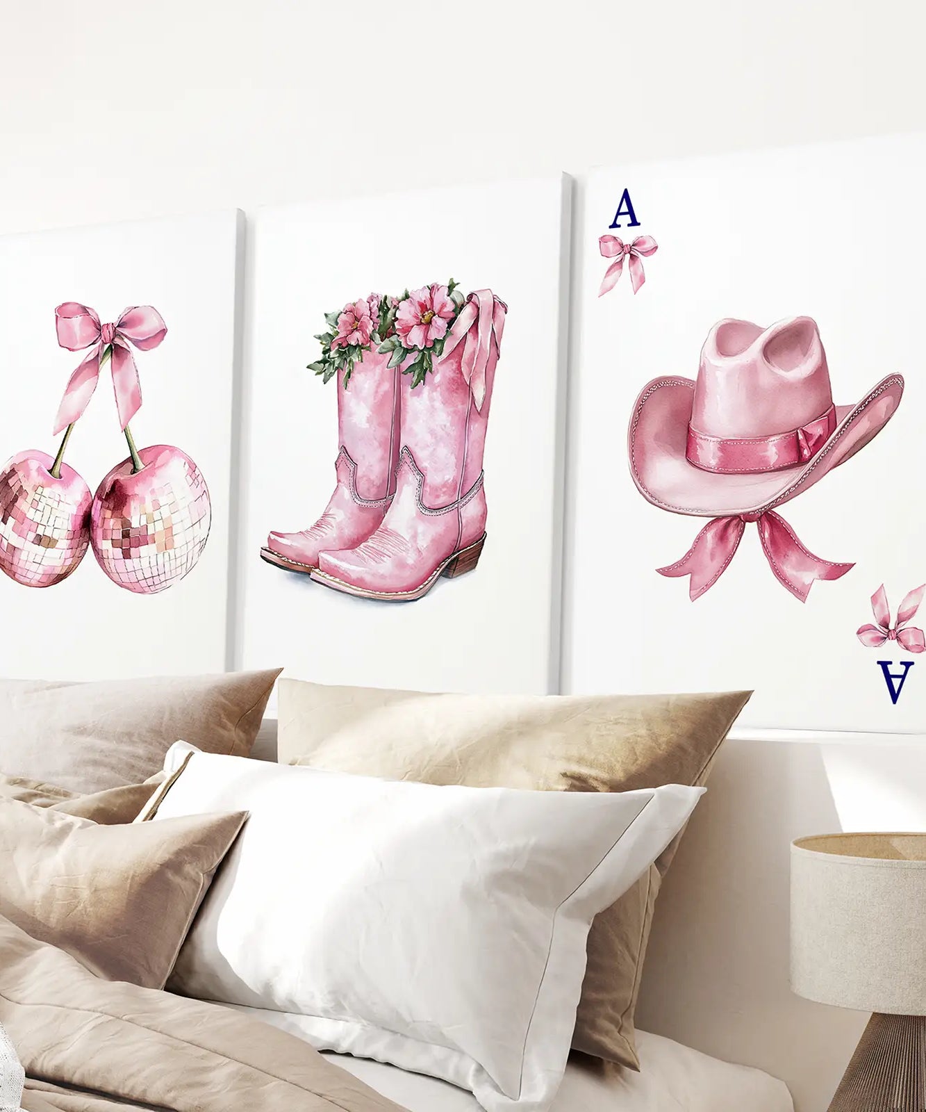 Cowgirl Hut und Stiefel Wandbilder Pinkes Poster-Set