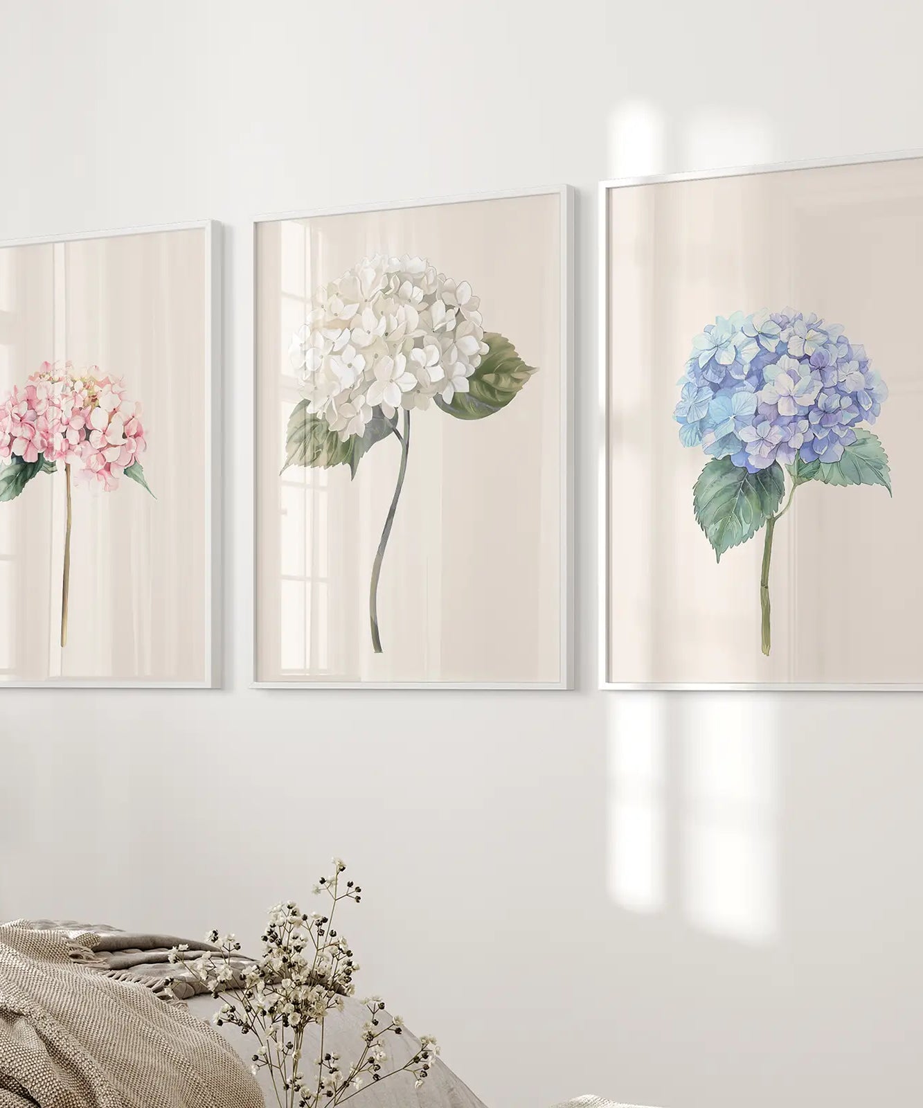 Minimalistische Botanische Hortensien-Kunstdruck-Dekoration