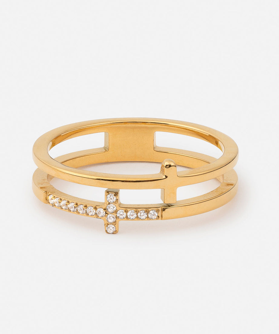 Stacked Cross Gem Ring