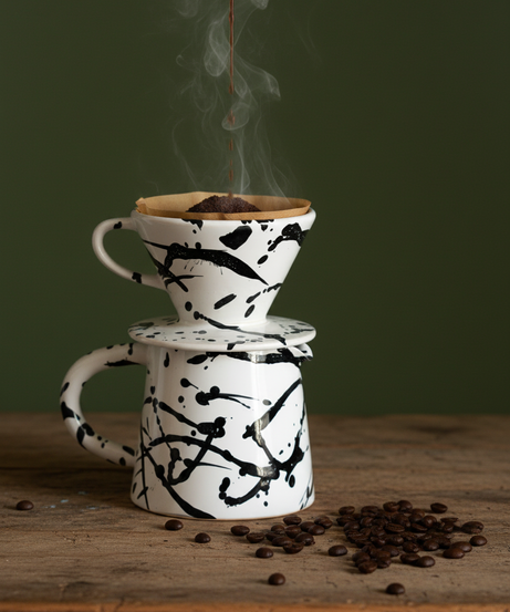Keramik Pour Over Kaffeeset – Handgemachtes Steingut Dripper & Kännchen Set