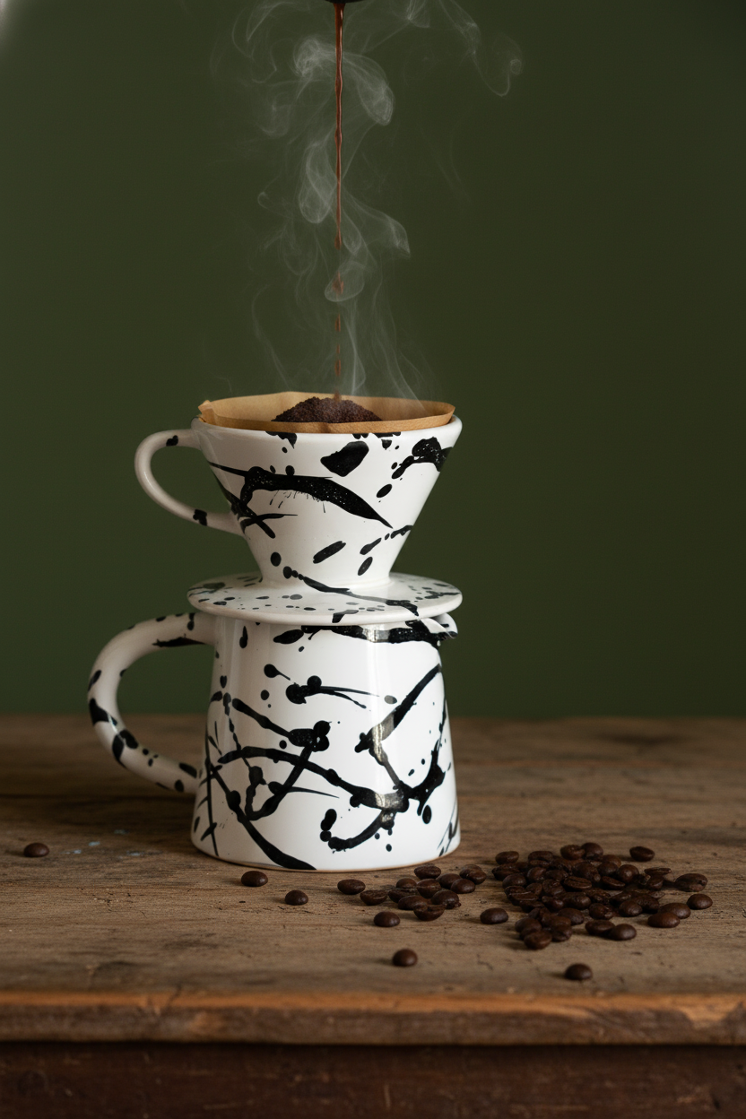 Ceramic Pour Over Coffee Set - Handmade Stoneware Dripper & Pitcher Set