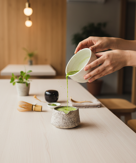 Handgefertigte Steingut-Matcha-Schale – Oats-Kollektion