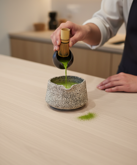 Handgefertigte Steingut-Matcha-Schale – Oats-Kollektion
