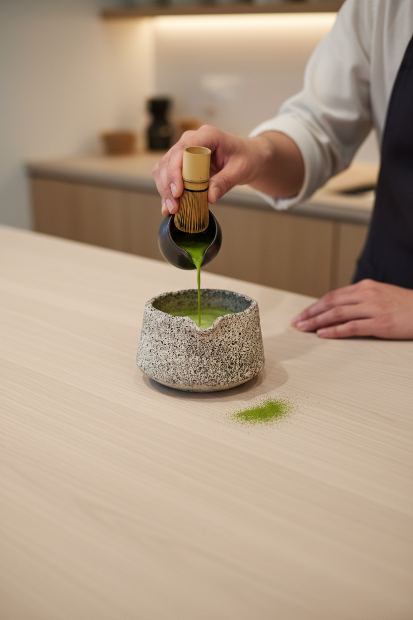 Handgefertigte Steingut-Matcha-Schale – Oats-Kollektion