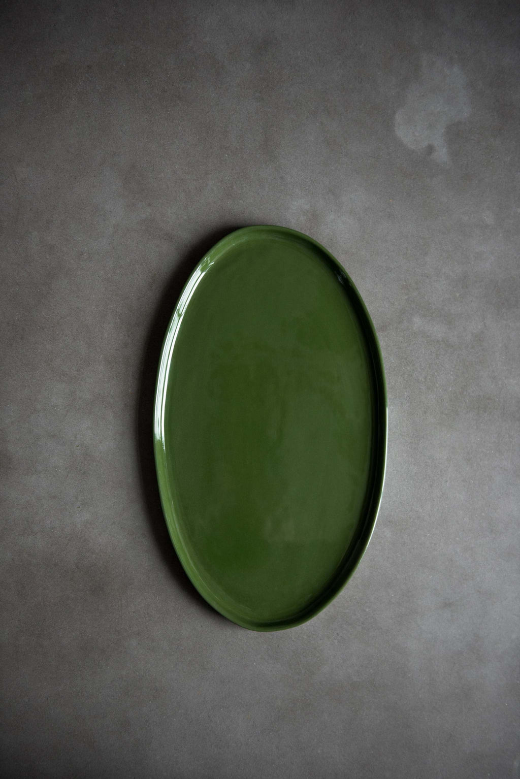 Handmade Oval Porcelain Platter. Green