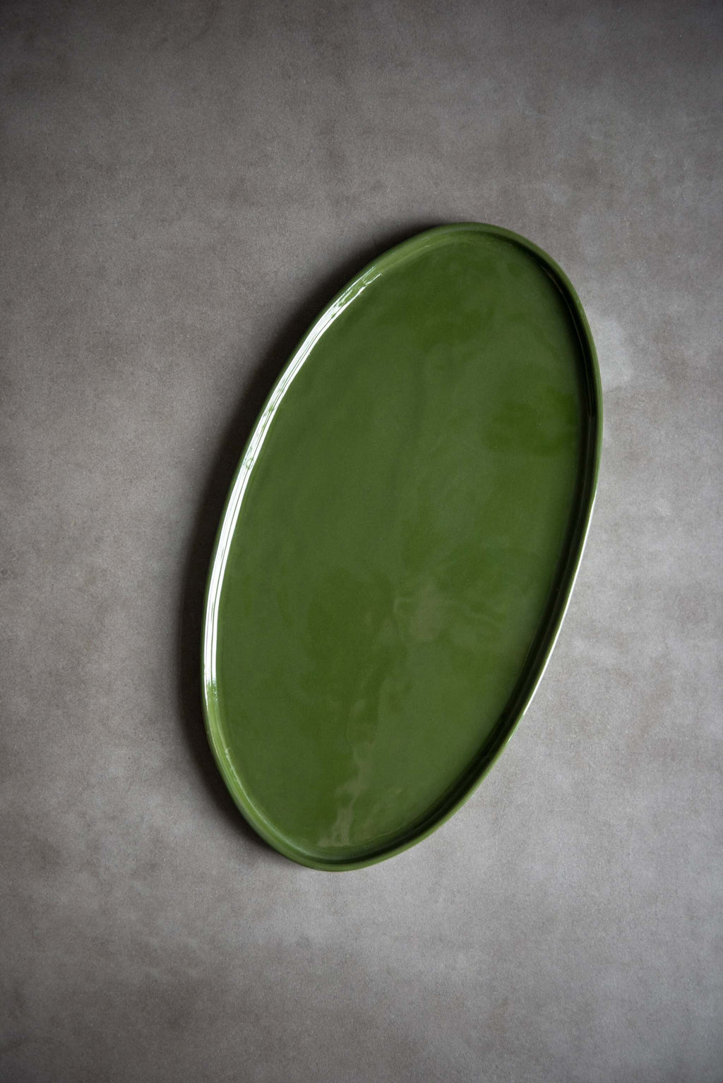 Handmade Oval Porcelain Platter. Green