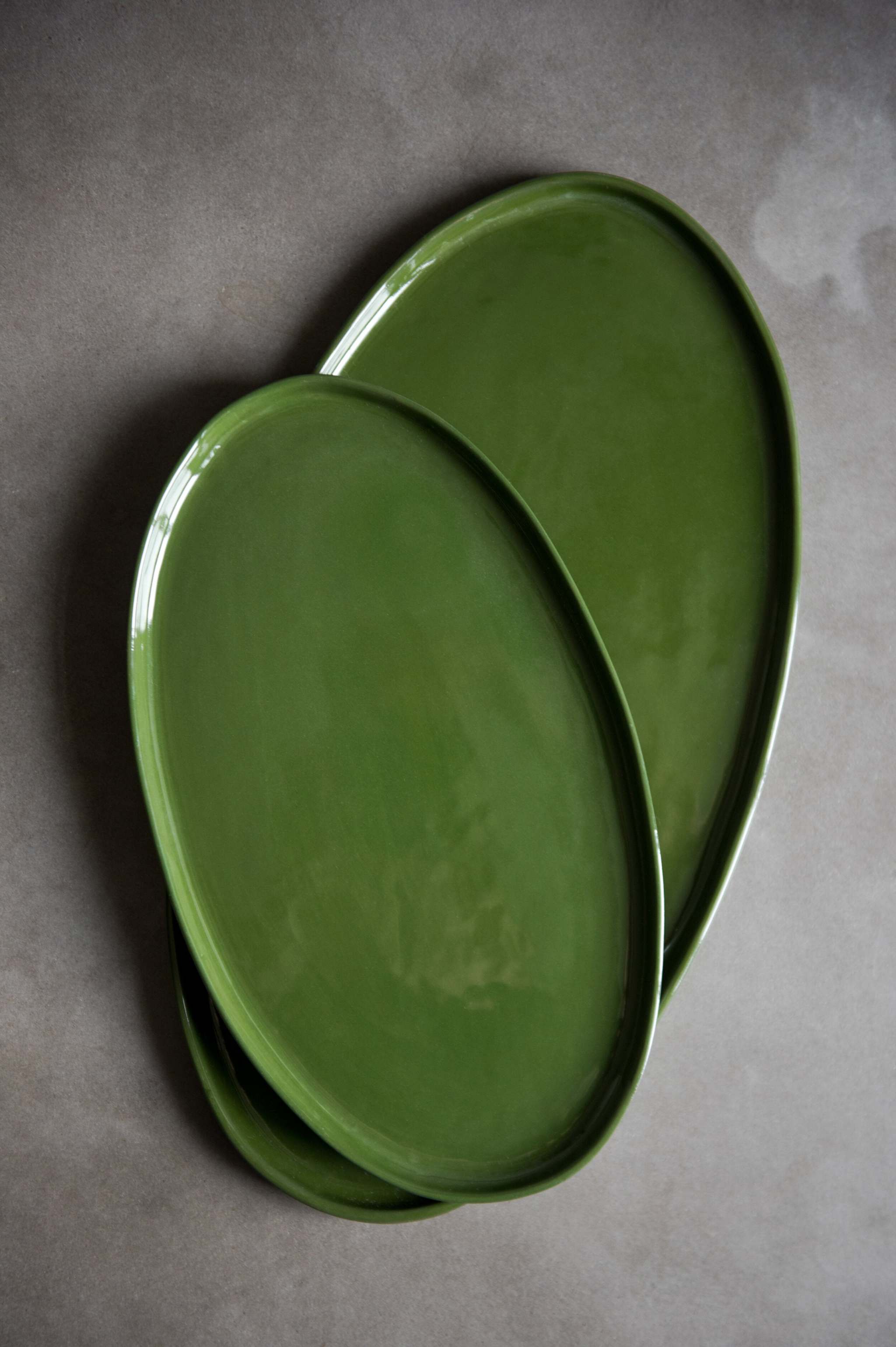 Handmade Oval Porcelain Platter. Green