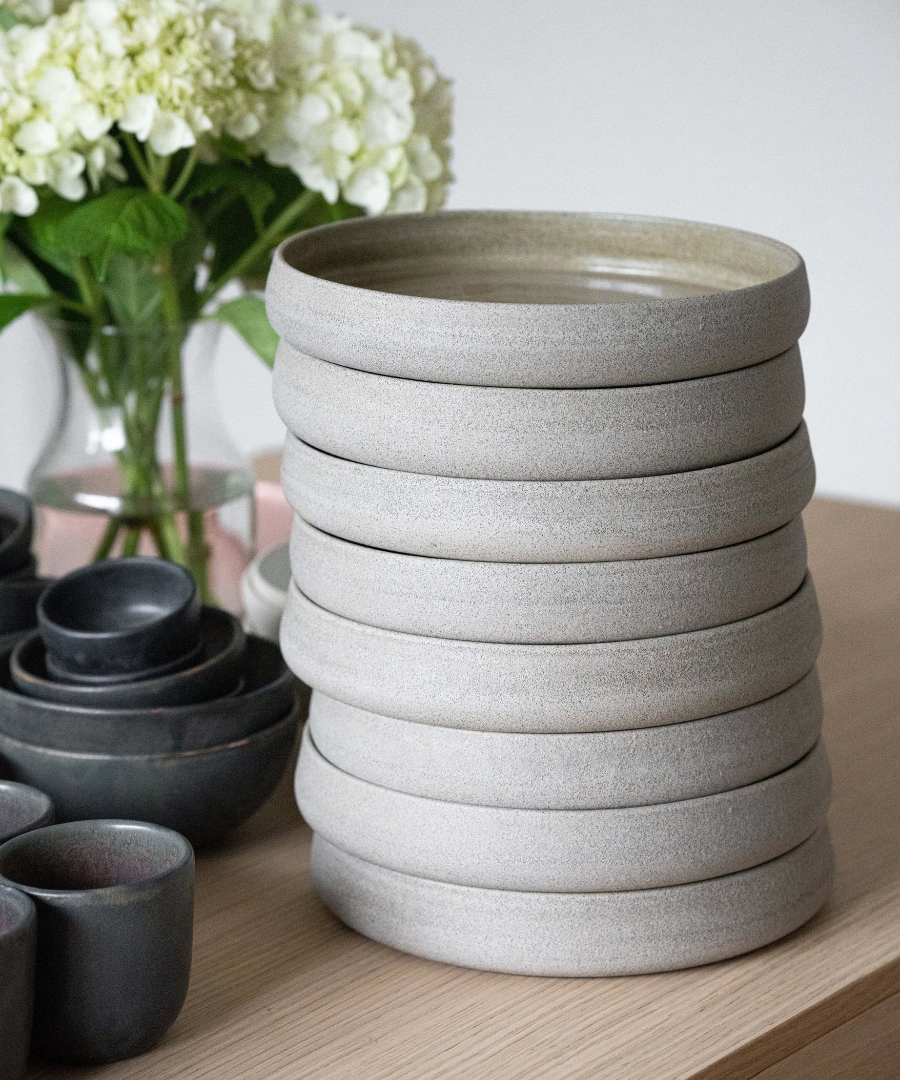 Handmade Stoneware Dinner Plates with High Sides "Concrete"
