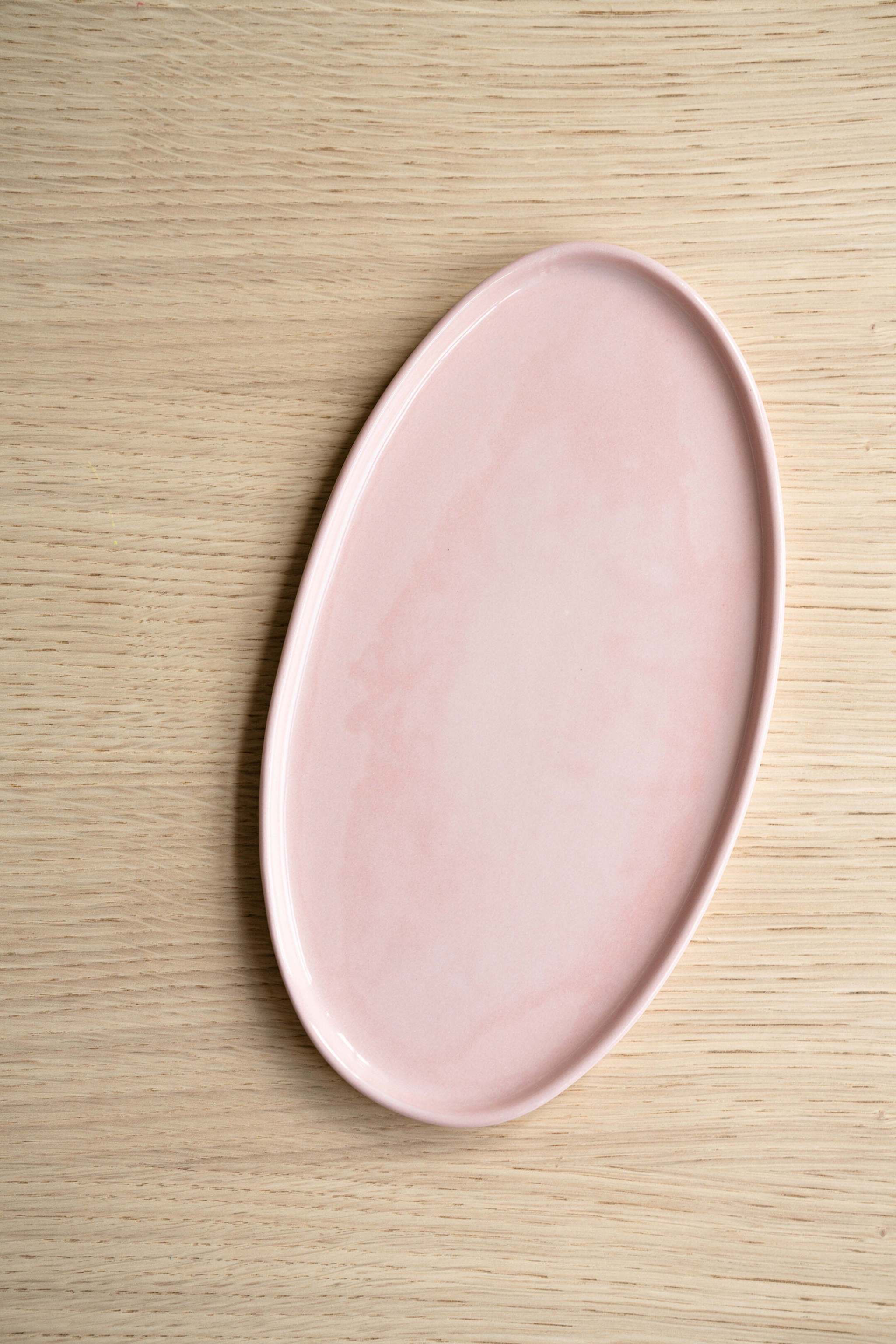 Handmade Porcelain Oval Platter. Powder Pink