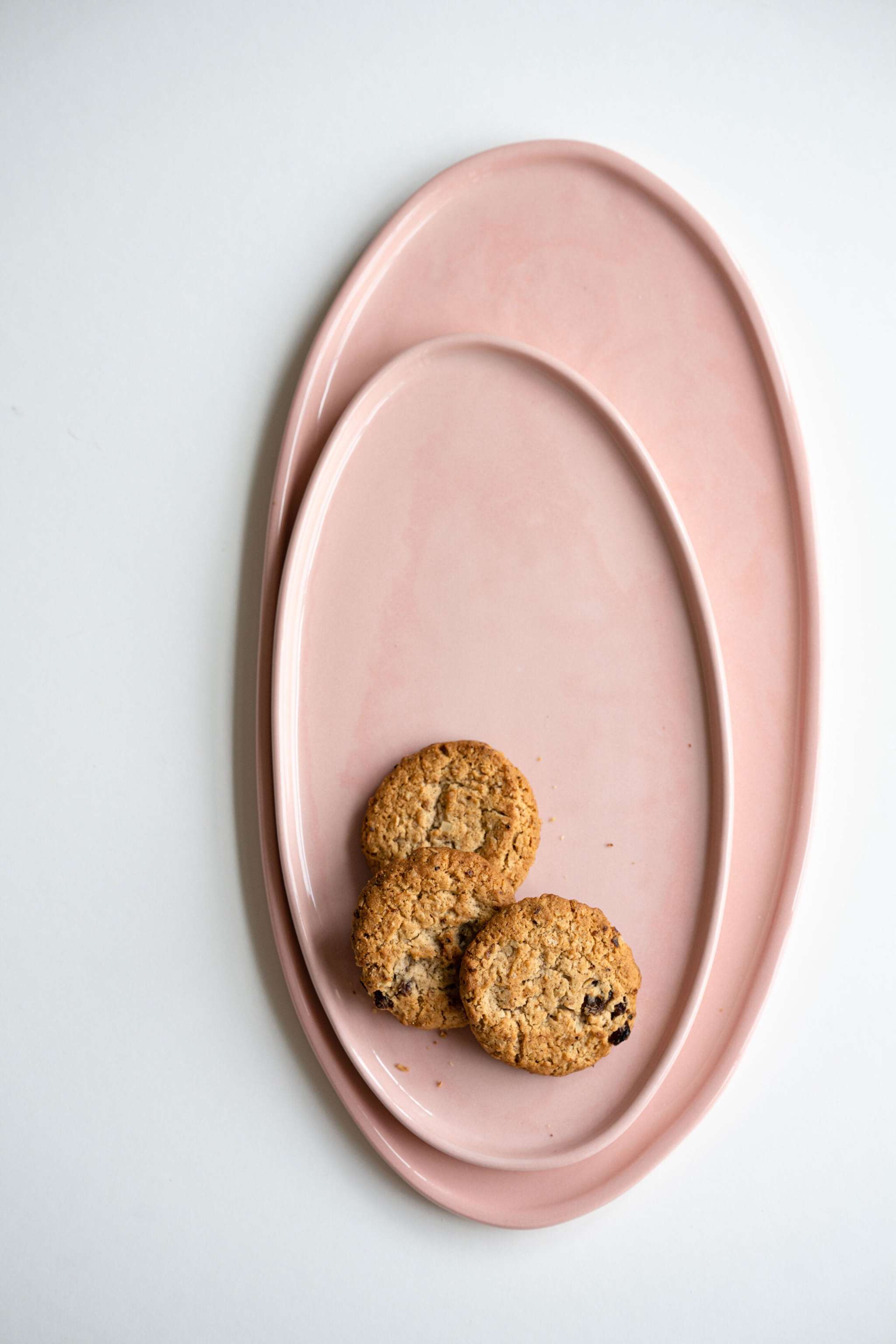 Handmade Porcelain Oval Platter. Powder Pink