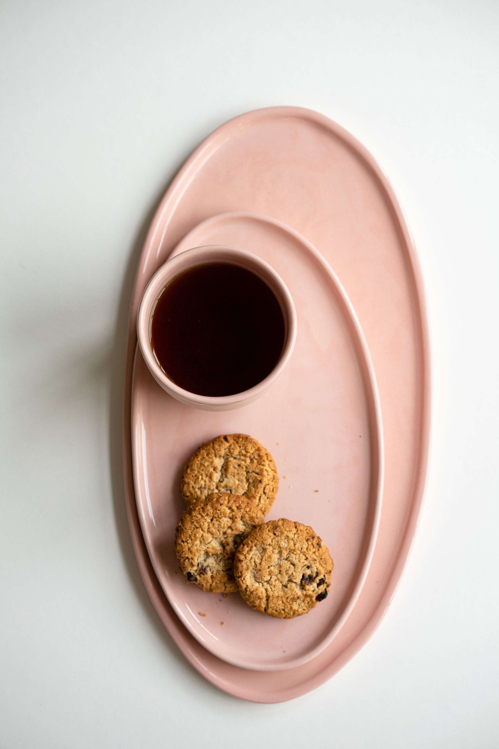 Handmade Porcelain Oval Platter. Powder Pink