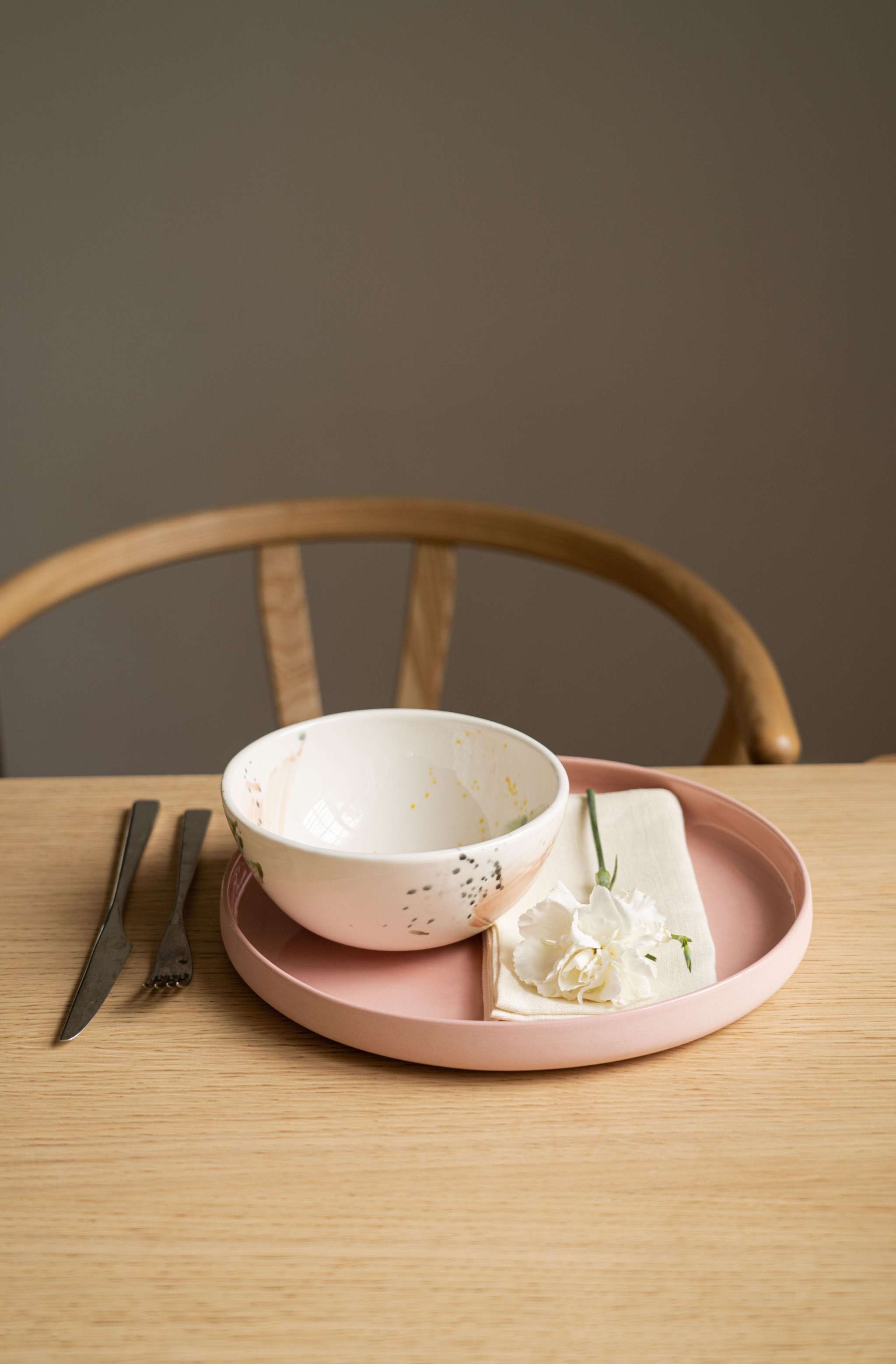 Handmade High-sided Porcelain Dinner Plate. Powder Pink
