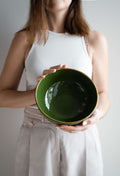 Handmade Porcelain Salad Bowl with Gold Rim. Green