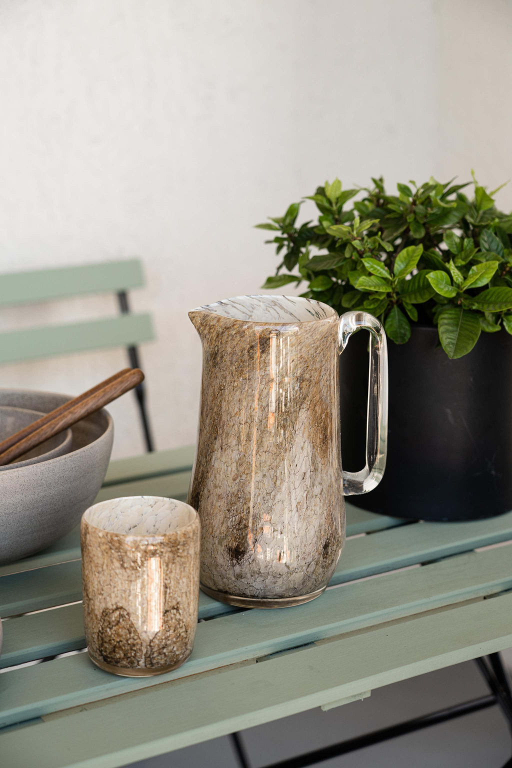 Hand Blown Glass Pitcher for Water, other Drinks and Flowers