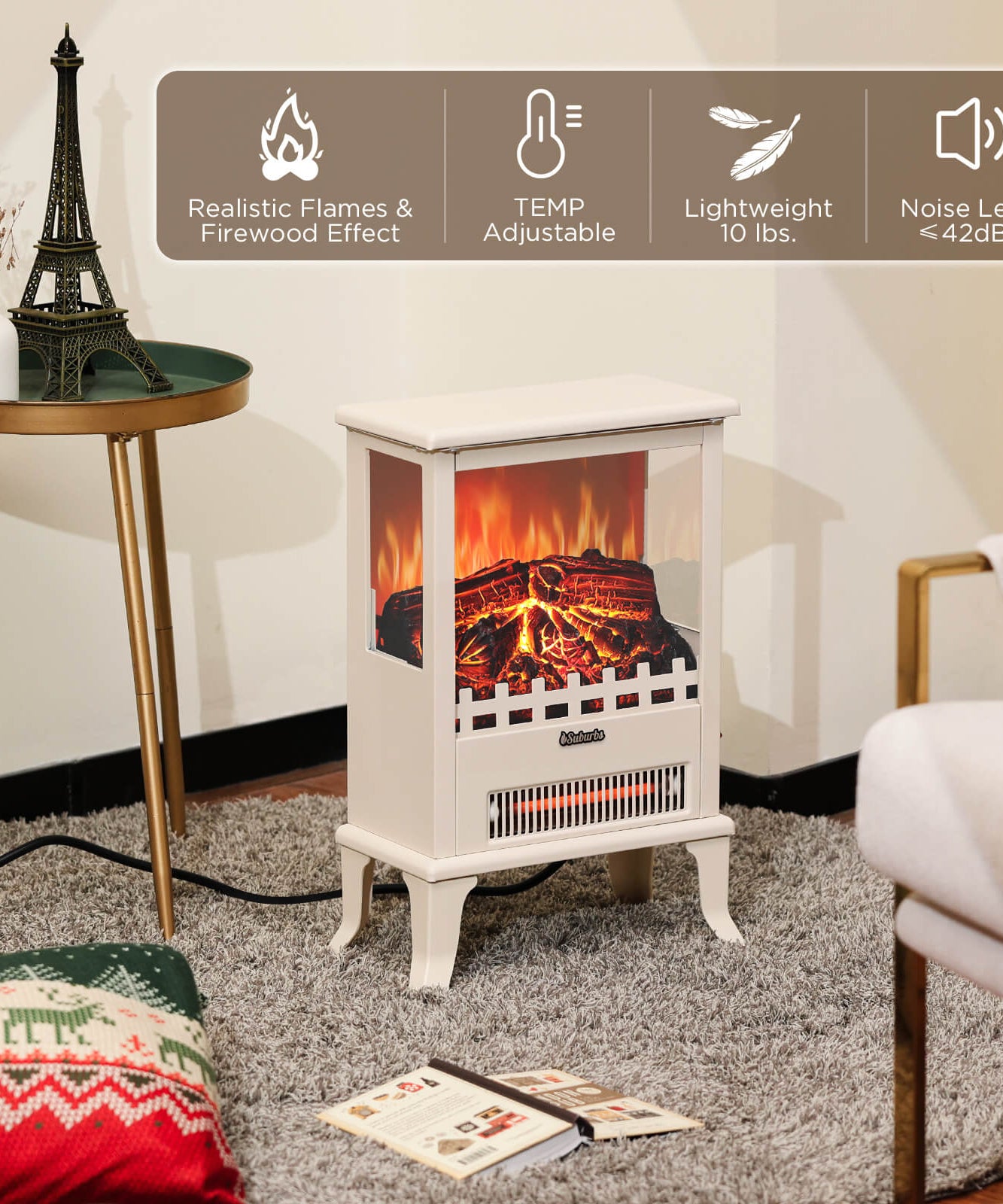 (Open Box) Suburbs TS17Q Electric Fireplace Stove Heater