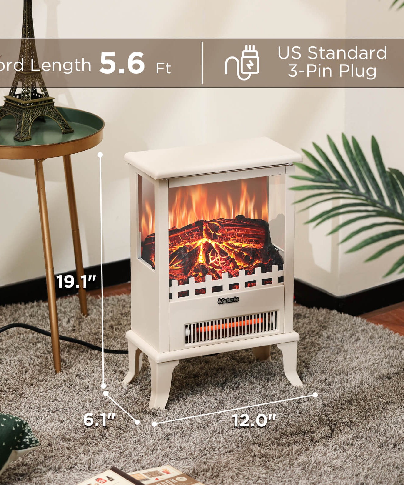 (Open Box) Suburbs TS17Q Electric Fireplace Stove Heater