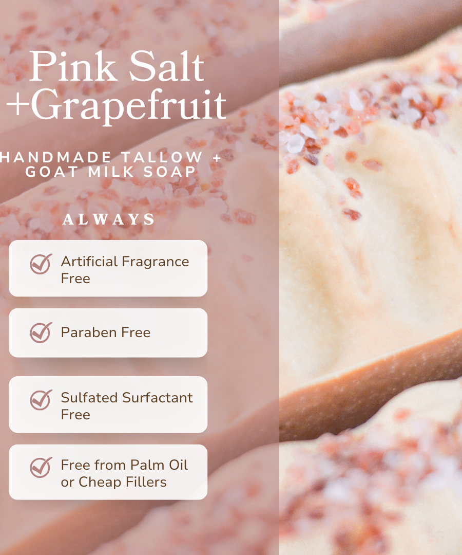Pink Salt + Grapefruit Cleansing Bar Handmade Tallow and Goat Milk Soap Bar