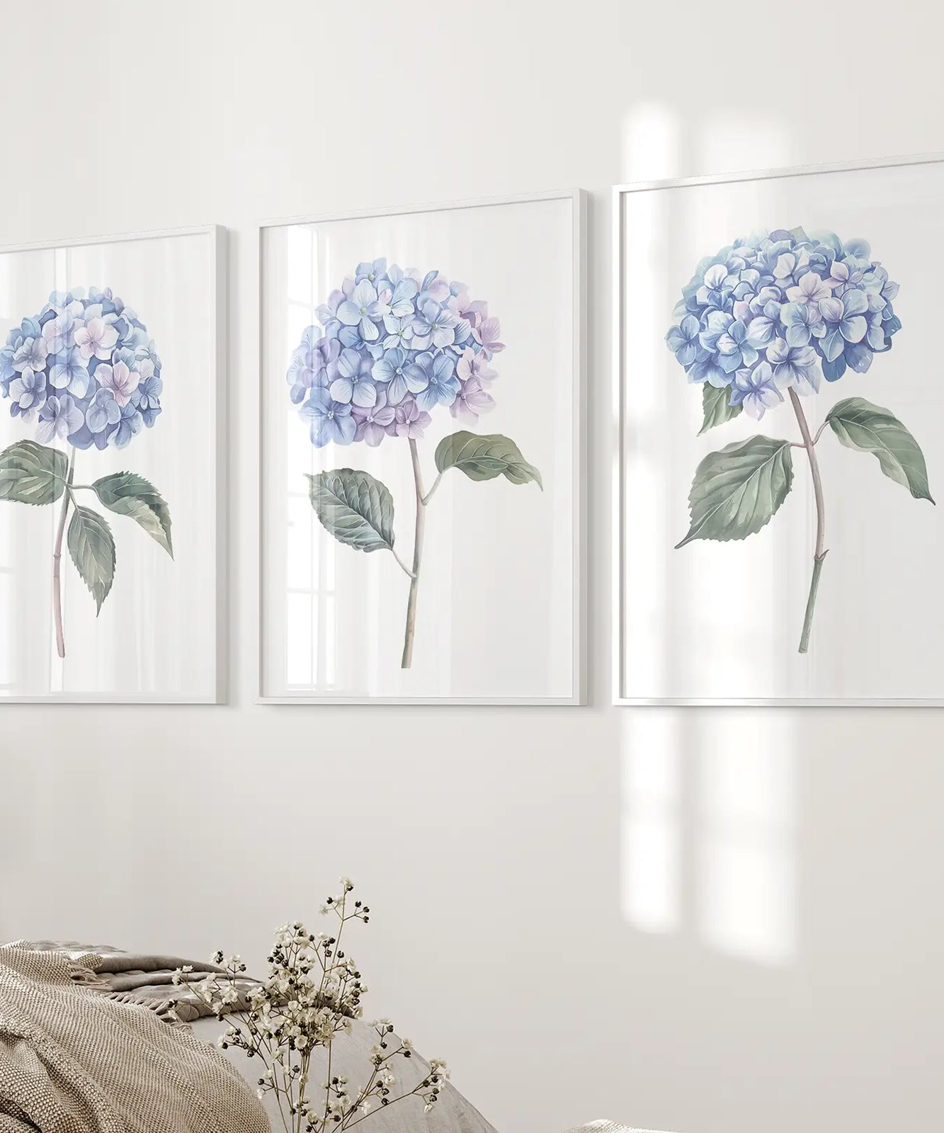 Hellblau Hortensie Blumen Wandkunst Poster Set