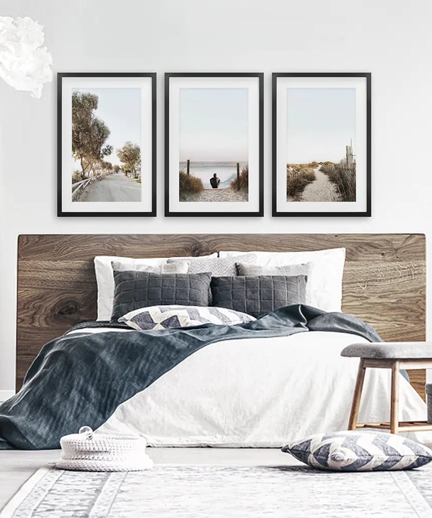 Surfer on the Beach. Coastal 3 Piece Wall Art