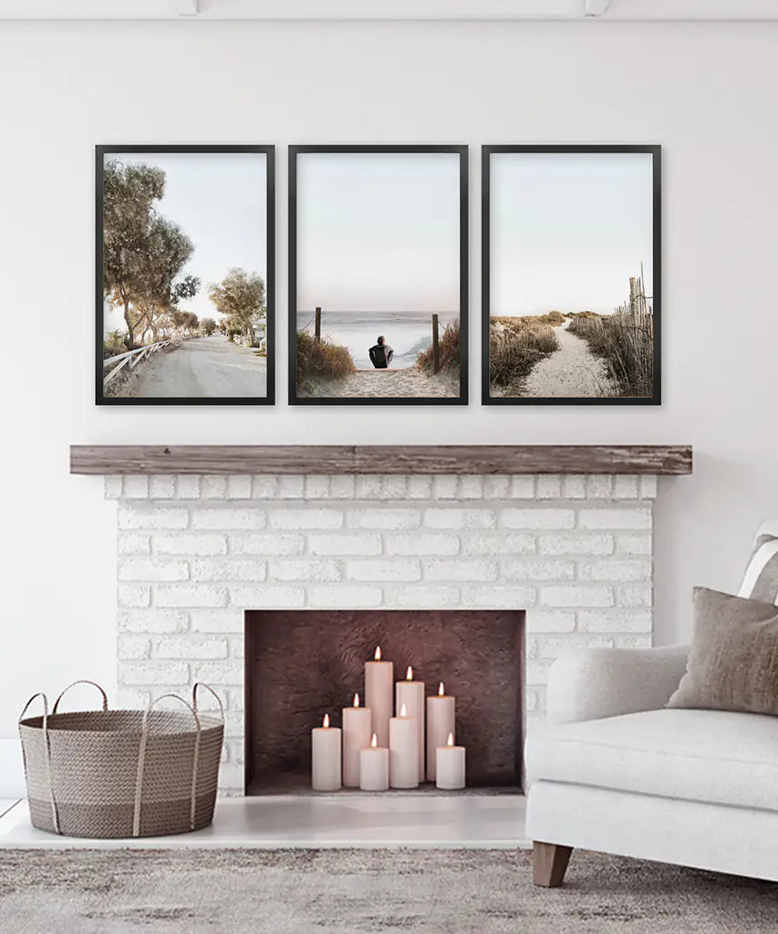 Surfer on the Beach. Coastal 3 Piece Wall Art